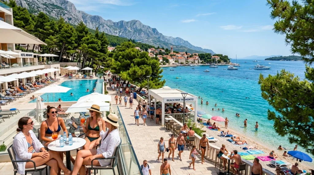 Slnečná dovolenka v prímorskom letovisku v Chorvátsku s hotelmi a tyrkysovým morom